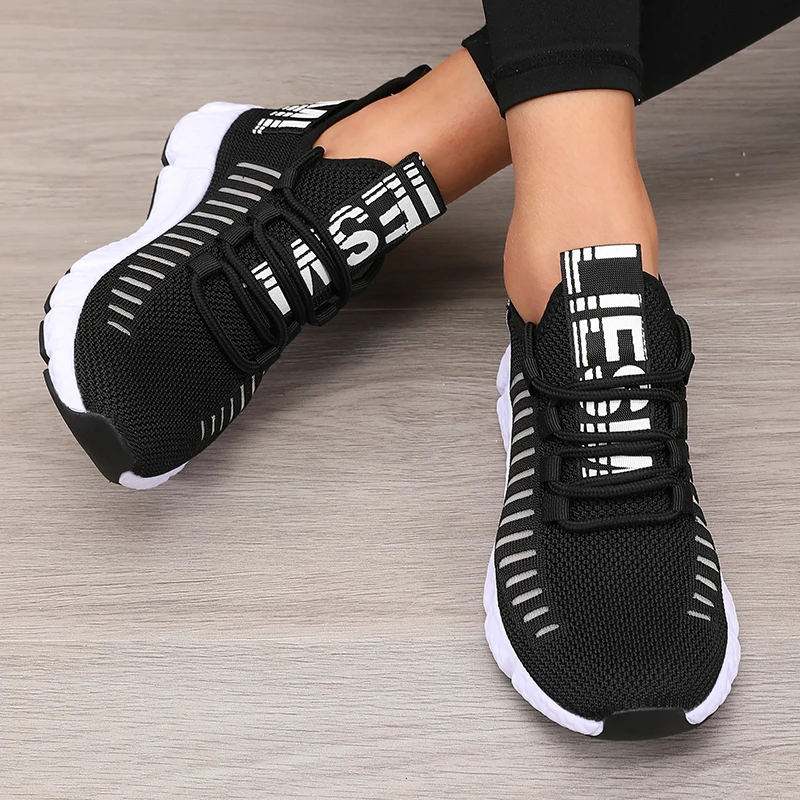 Women's Sports Shoes Mesh Lightweight Soft Sole Jogging Strap Breathable Fashion Sports Walking Casual Tennis Flat Shoes for Men - Image 2